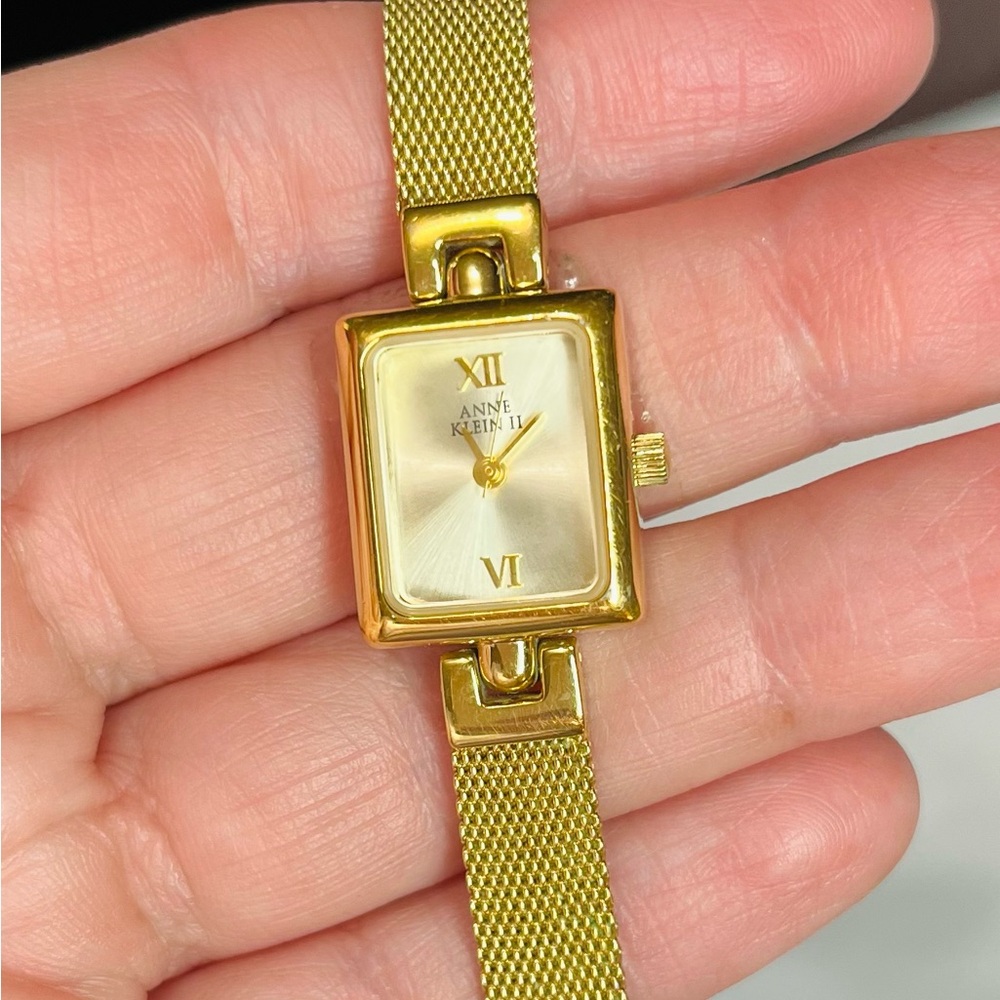 Anne Klein II Gold Tone Rectangular Mesh Bracelet Watch ~ Vintage